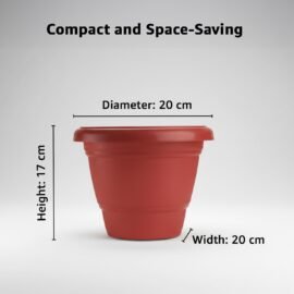 Amazon Brand - Solimo Round Pots for Plants with Bottom Tray|Lightweight|Indoor and Outdoor Flower Pot for Home/Office/Table/Garden/Balcony Decoration|8 inch (Set of 12), Brown
