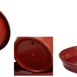 Amazon Brand - Solimo Round Pots for Plants with Bottom Tray | Modern Design | Indoor and Outdoor Flower Pot for Home/Office/Table/Garden/Balcony Decoration | 12 inch, Set of 10 | Brown