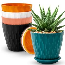 5-Piece Premium Flower Pot Set | Multicolor Durable Plastic Plant Pots | Indoor & Outdoor Decorative Planters | Lightweight, Unbreakable & UV Resistant Gardening Pots