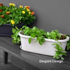 Eha Earth Friendly Regalia 12 Inch Pots and Planters Set of 2 | Bamboo Based, UV Protected | Plant Pots for Indoor & Balcony Window Flower Pots | Sand Castle