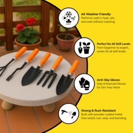 Kraft Seeds Home Tools, 7Pcs Gardening Tools Kit for Home Garden - (Cultivator, Fork, Trowels, Weeder, Gloves, Pruner Cutter), Lightweight, Portable, Durable Gardening Items for Indoor and Outdoor Use