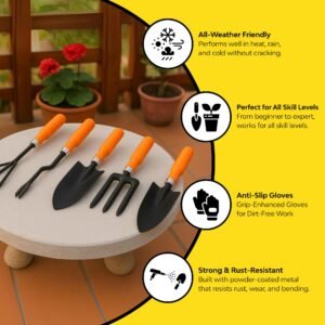 Kraft Seeds Home Tools, 7Pcs Gardening Tools Kit for Home Garden - (Cultivator, Fork, Trowels, Weeder, Gloves, Pruner Cutter), Lightweight, Portable, Durable Gardening Items for Indoor and Outdoor Use